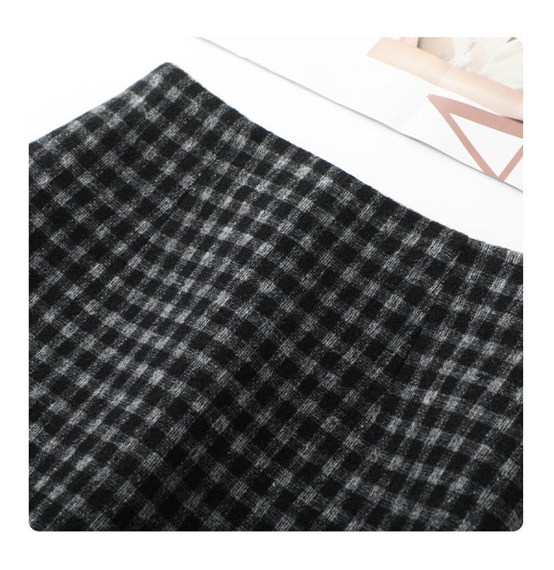 Winter 2025 Women's High-Waisted Wool Plaid A-Line Mid-Length Skirt