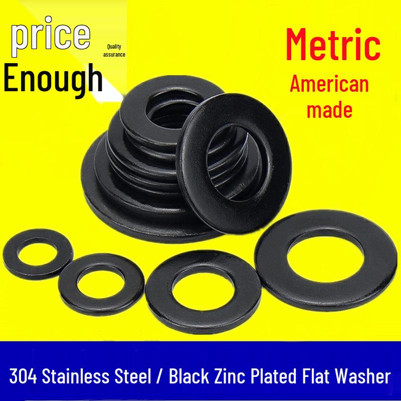 Black Zinc Plated 304 Stainless Steel Metric Flat Washer (M3, M4, M5, M6, M8) - American Standard M3*7*0.5 Standard Flat