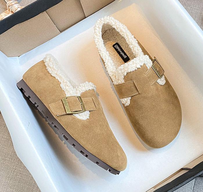 Fashion Faux Suede Lambswool Shoes Woman Cotton Fur Flats Winter Curly Lana Loafers Femme Warm Slip On Woolen Mocasines Snow Furry Botas