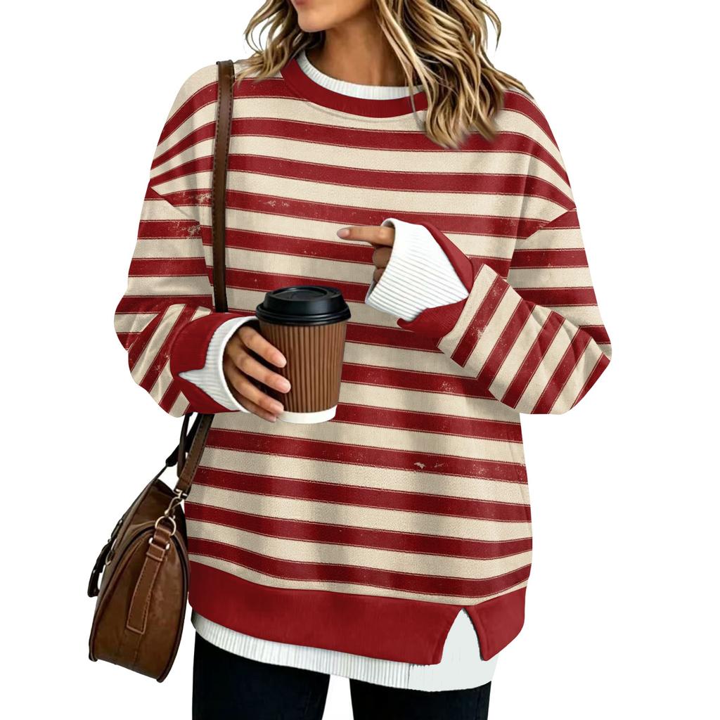 Women's Casual Striped Long Sleeve Loose Fit Sweatshirt