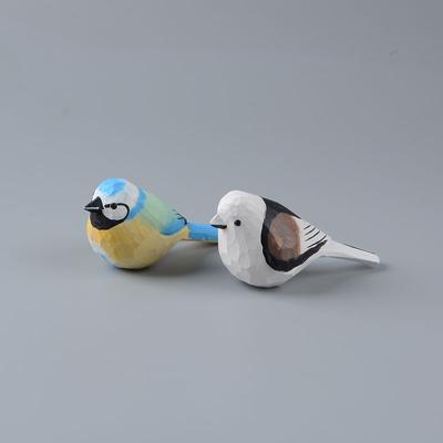 Wooden Bird and Sparrow Handicraft Handmade Carving Fat Chirp Bird Wooden Carving Desktop Decoration and Cute Gifts