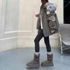 Weiche Lederversion~ graue Schneestiefel Damen 2025 Winter neu dicksohlige erhöhende gefütterte verdickte langschaftige Schnee-Baumwollschuhe