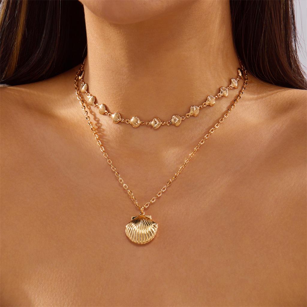 Ocean Series Double Layer Gold Conch Shell Pendant Necklace