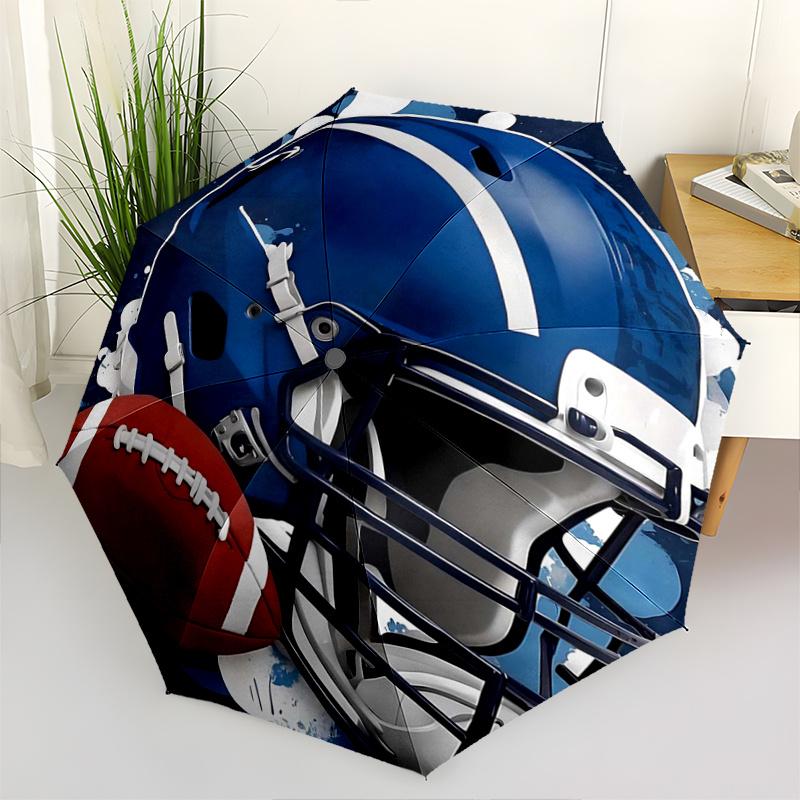 

1pc Blue Football Helmet Pattern Practical Umbrella, Fashionable, Personalized, High-Value Folding Umbrella, a Must-Have for Summer, 8-Rib Durable Iro