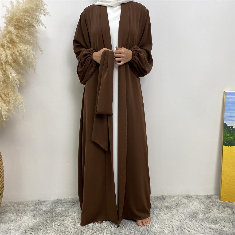 12-Color Slim Fit Long Sleeve Cardigan with Pockets - Casual Muslim Robe Style 1876
