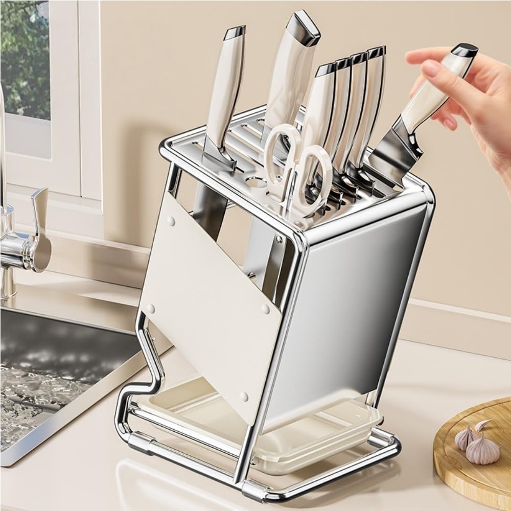 Stainless Steel Kitchen Knife Holder Organizer Countertop Multifunctional Utensil Storage Rack