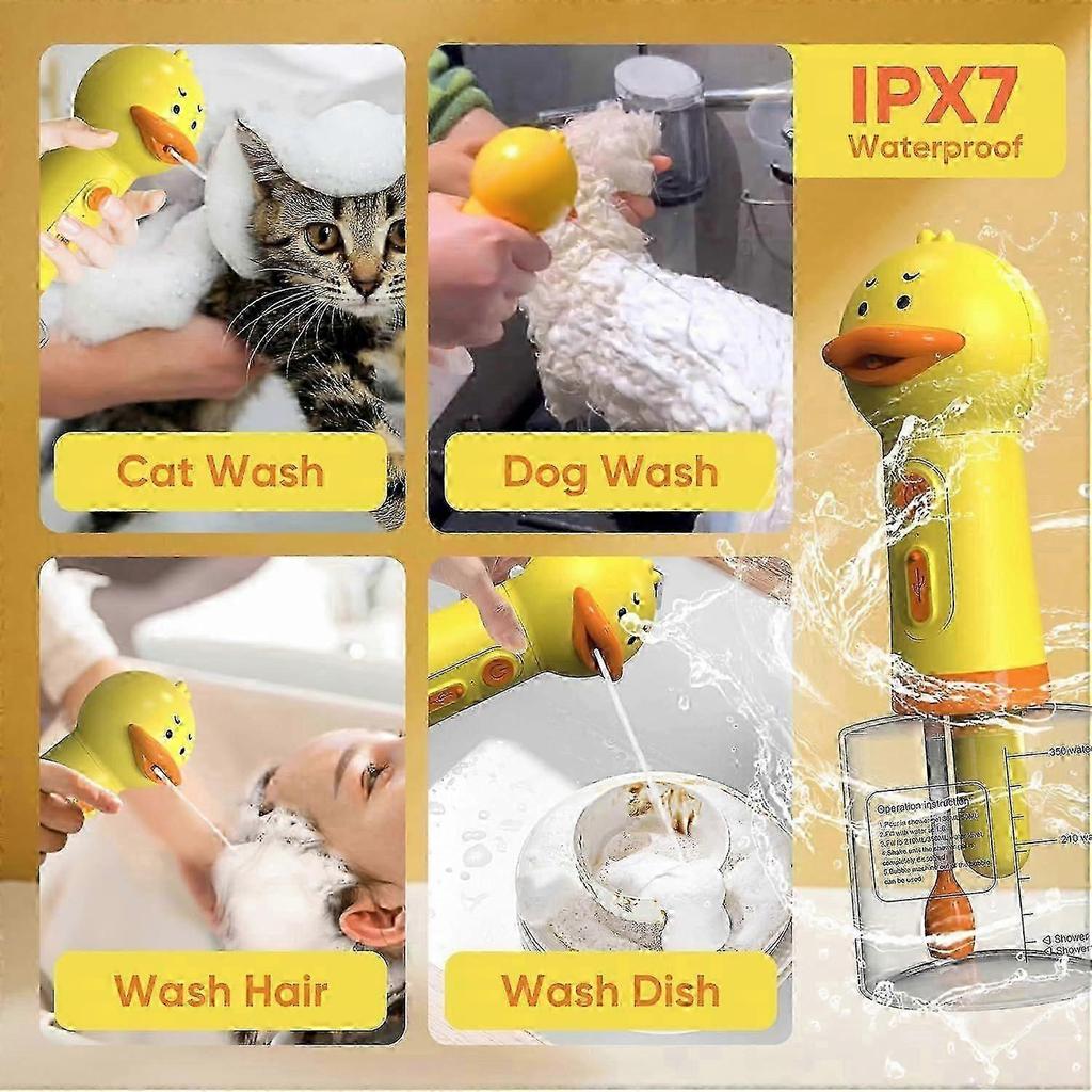 Electric Dog Shampoo Dispenser, Foaming Soap Sprayer for Pets, 350ml Duck Shampoo Foamer for Bath & Kitchen Sink Cleaning