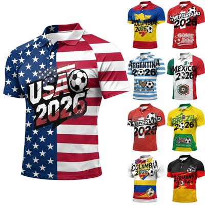 Men's Striped Polo Shirt with Soccer Print Button Down Short Sleeve Casual Top for Sports and Wear 2026 Edition