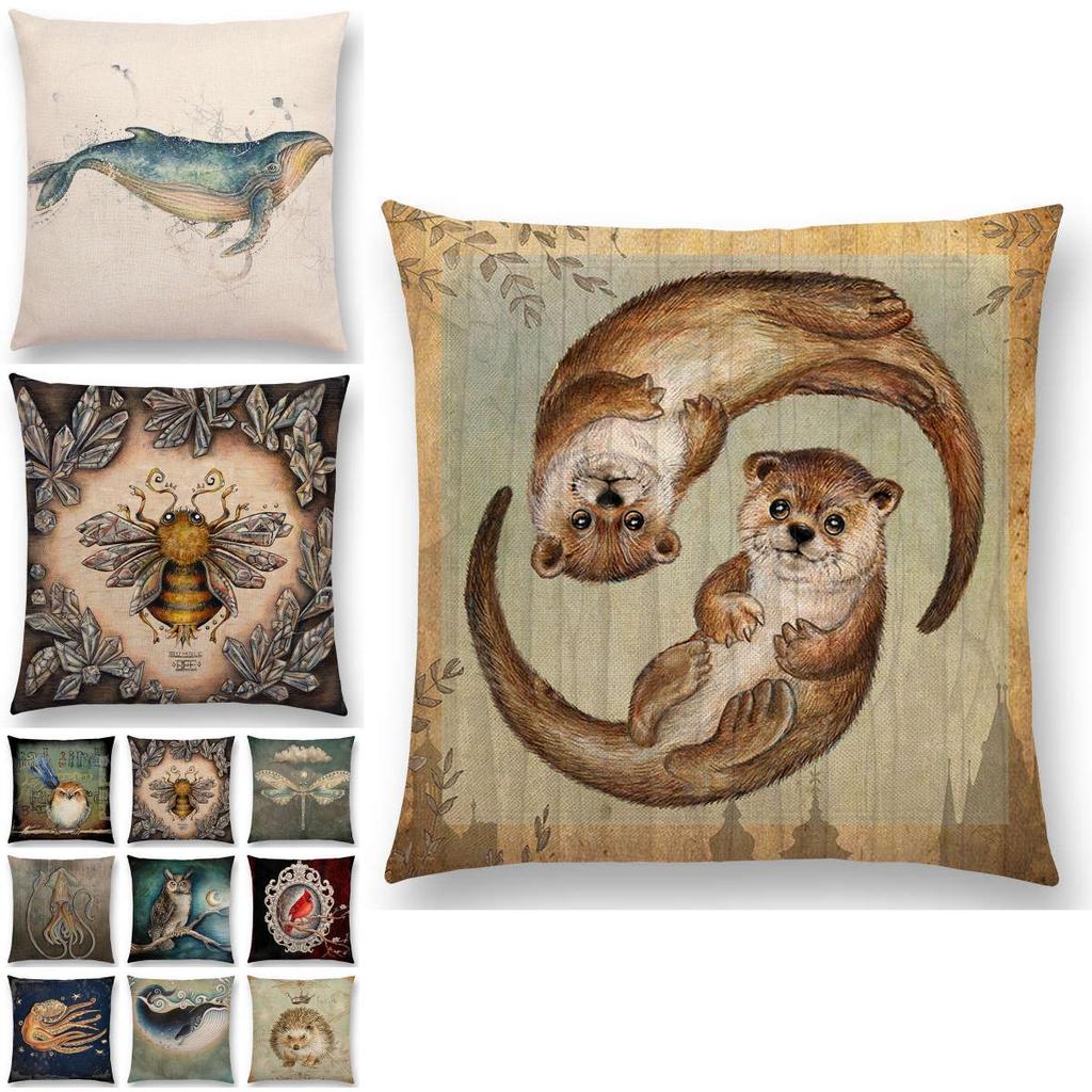 Charming Bird Blue Whale Hedgehog Moonlight Owl Bat Bee Octopus Cushion Cover Pillow Case