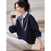 Women's Contrast Patchwork V-Neck Faux Two-Piece Pullover Sweatshirt