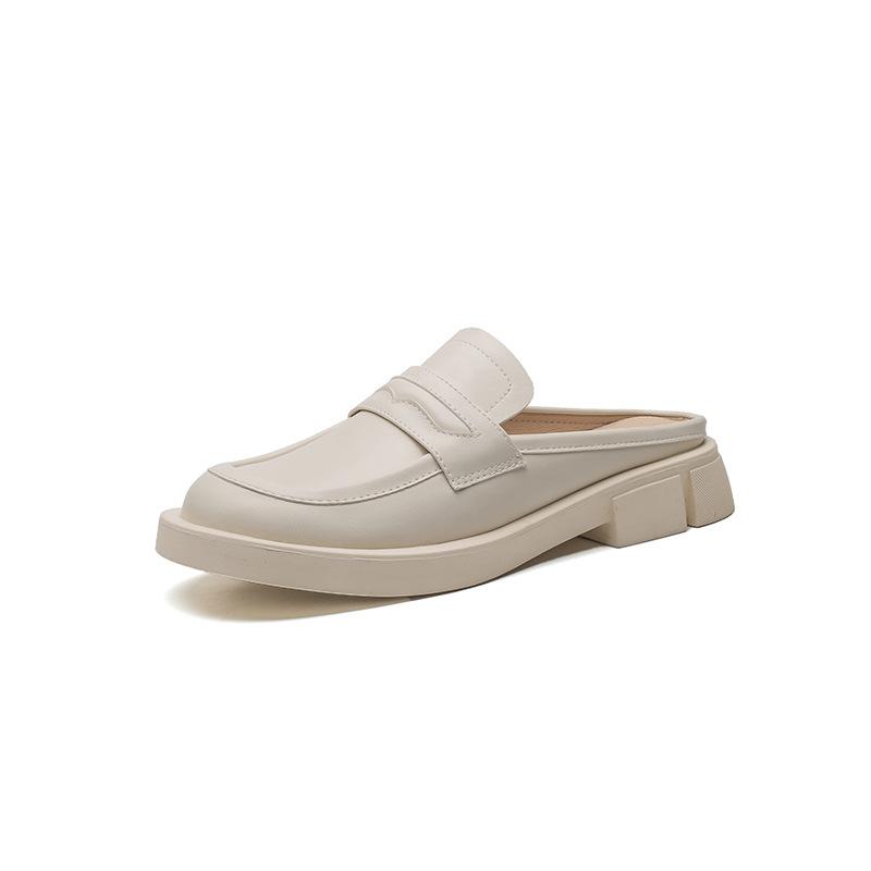 Women 2024 New Spring Solid Color PU Leather Square Toe Oversize Female Shoes With Rivet Decoration