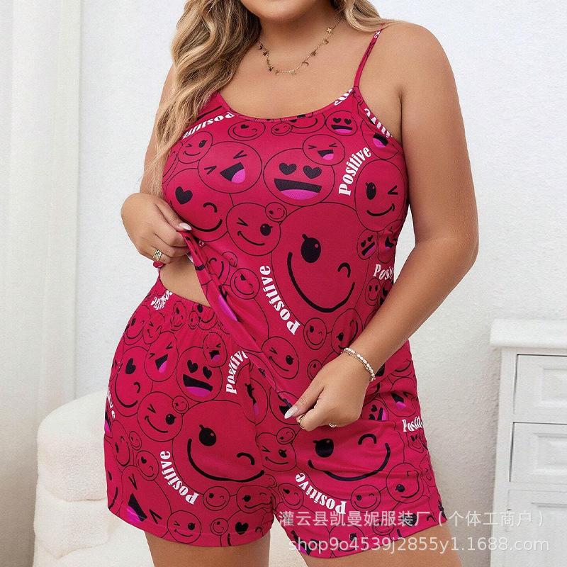 European and American suspender shorts large size fattened and enlarged fat woman pajamas loungewear set casual loose and comfortable
