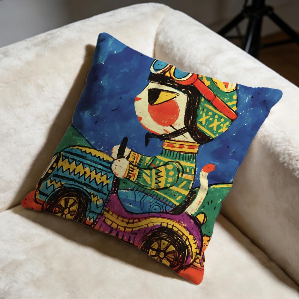 Driving Cat Cushion Cover Soft Decorative Pillow Case Suitable for Bedroom Sofa Car Travel Use