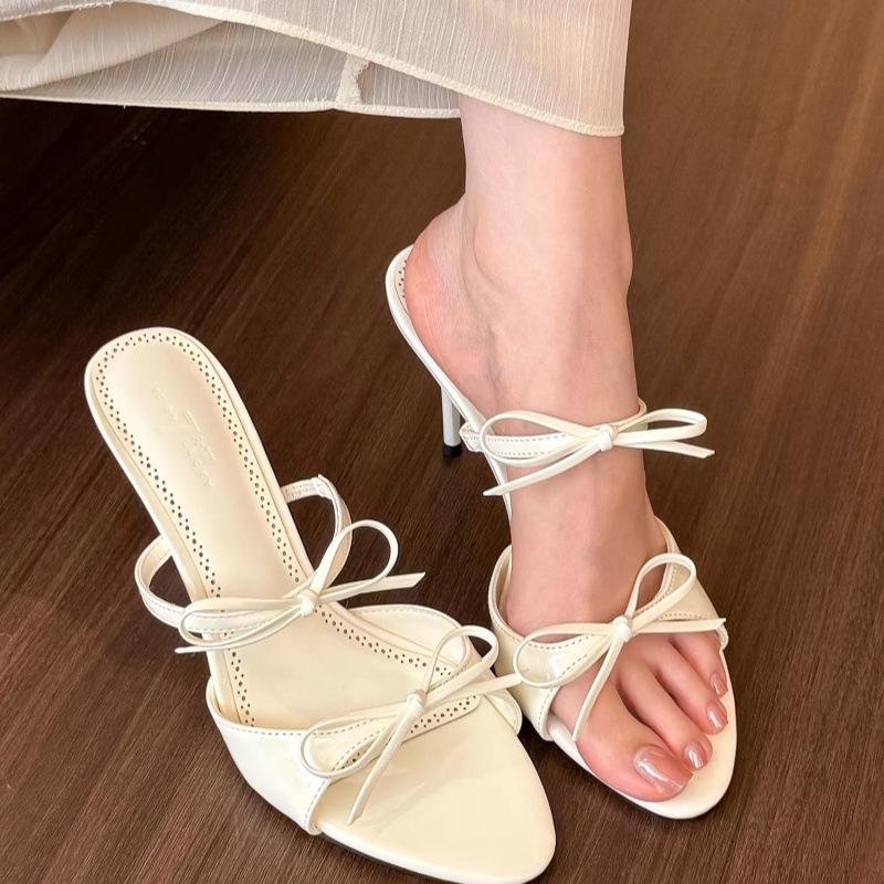 

Gentle to the foul! Nude word with bow sandals women s 2025 summer French stiletto high heels 40