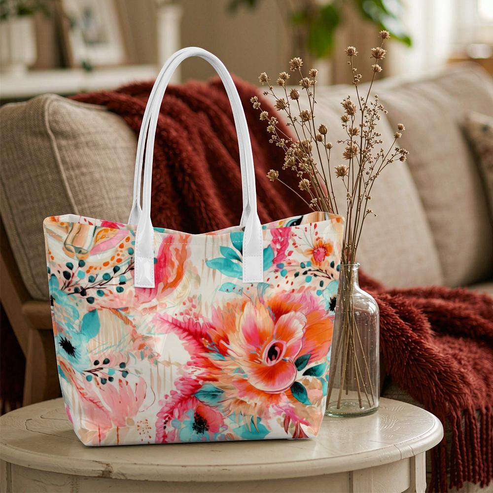 Boho Watercolor Floral Tote Bag Stylish Daily Use Casual Shoulder Bag