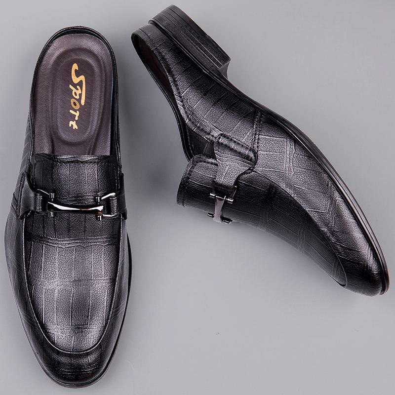 Fashion Light Simple Male Muller Shoes Genuine Leather Mens Half Slippers Summer Breathable Half Drag Loafers Outdoor Casual Layz Flats