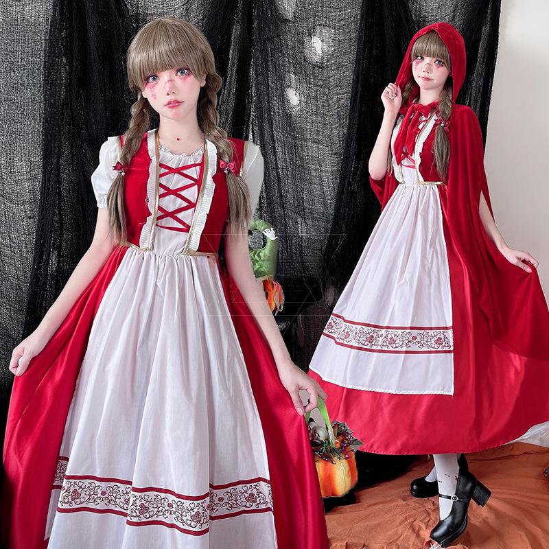 Kostým Červené Karkulky Šaty s Pláštěm pro Dospělé, Polyester, Červená/Bílá, S-XL