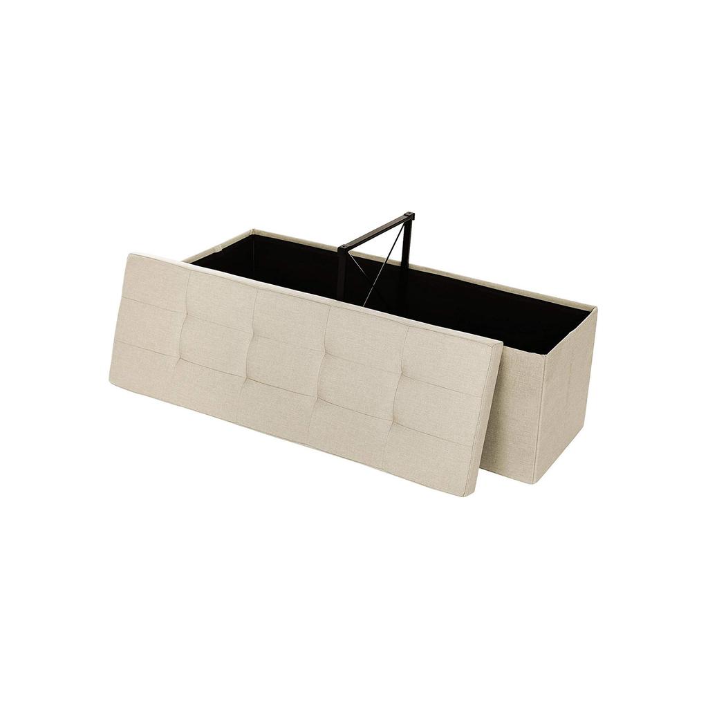 SONGMICS Foldable Storage Ottoman, Tufted Bench, Foot Stool with Lid, Imitation Linen Fabric, 120L, Hold Up to 300 kg, 110 x 38 x 38 cm (L x W x H)