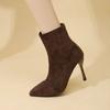 New stretch Martin boots with skirt velvet pointed suede high heel thin boots French stiletto short boots women