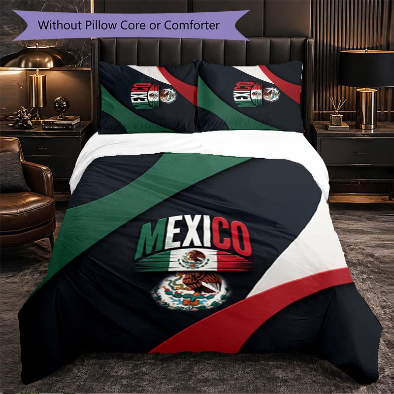 Mexico Footbal Pattern 3 Pieces Bedding Set Soft Microfiber Duvet Cover with Pillow Cases for Bedroom