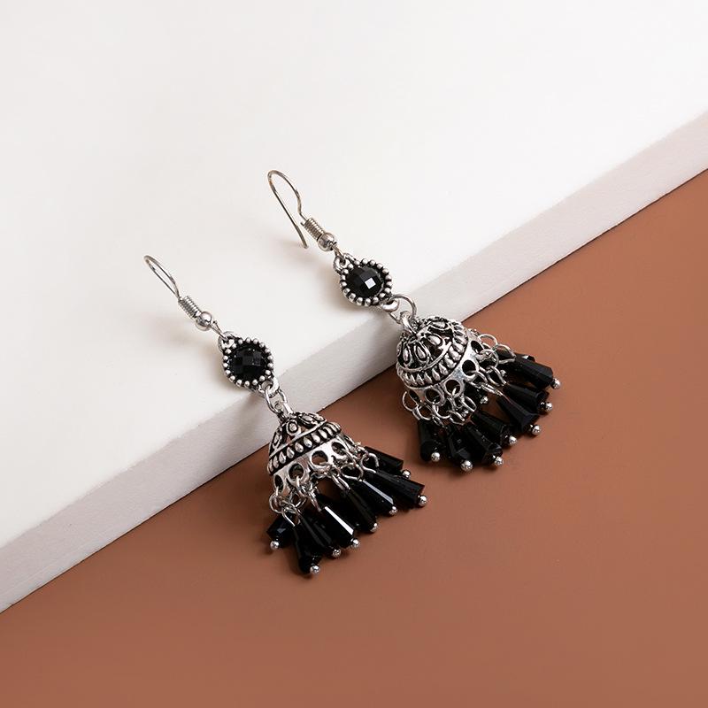 Retro Baroque Court Style Tassel Earrings with Colorful Gem Inlays
