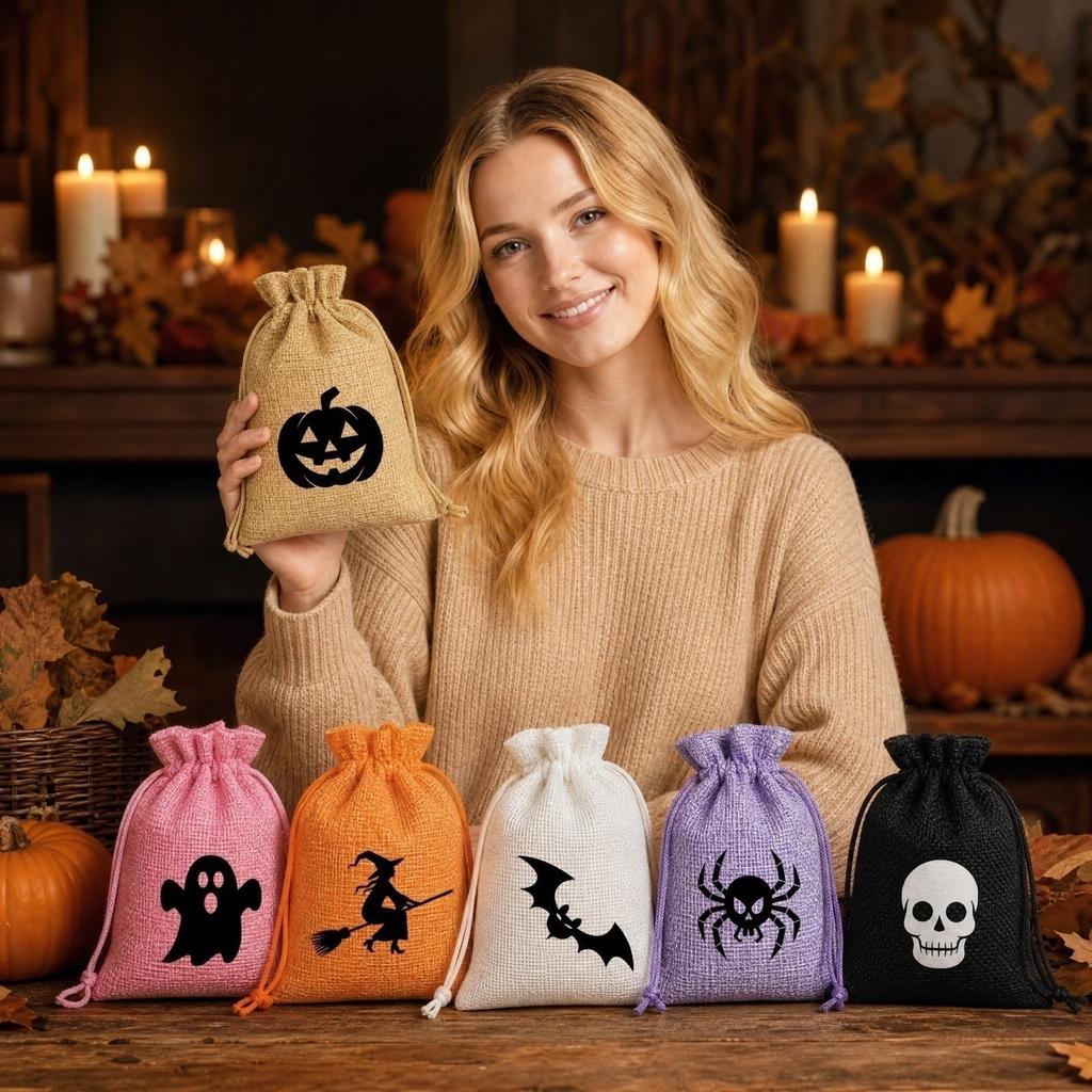 6-Pack Halloween Drawstring Bags for Party Candy Fillers Gift Storage