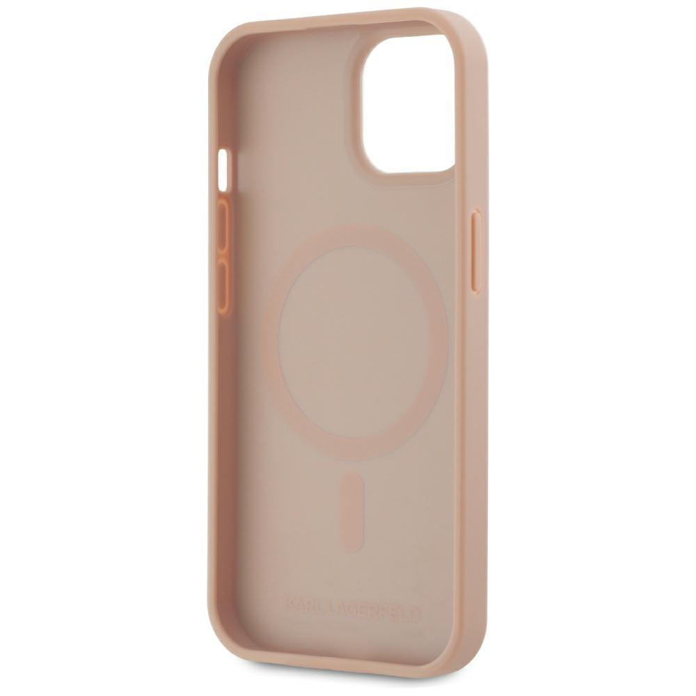 Karl Lagerfeld Leather Monogram Metal Logo MagSafe Case for iPhone 15 Pink
