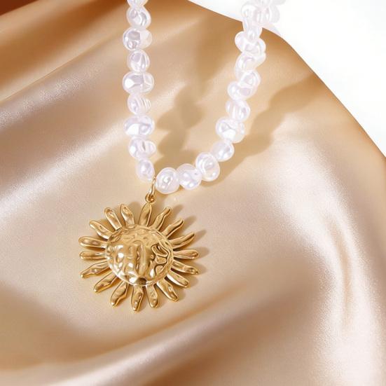 Böhmische Ohrringe Halskette Unregelmäßige Kette Imitation Perlen Halskette Retro Abgenutzte Sonnenform Ohrstecker Gesicht Schlankmachender Schmuck