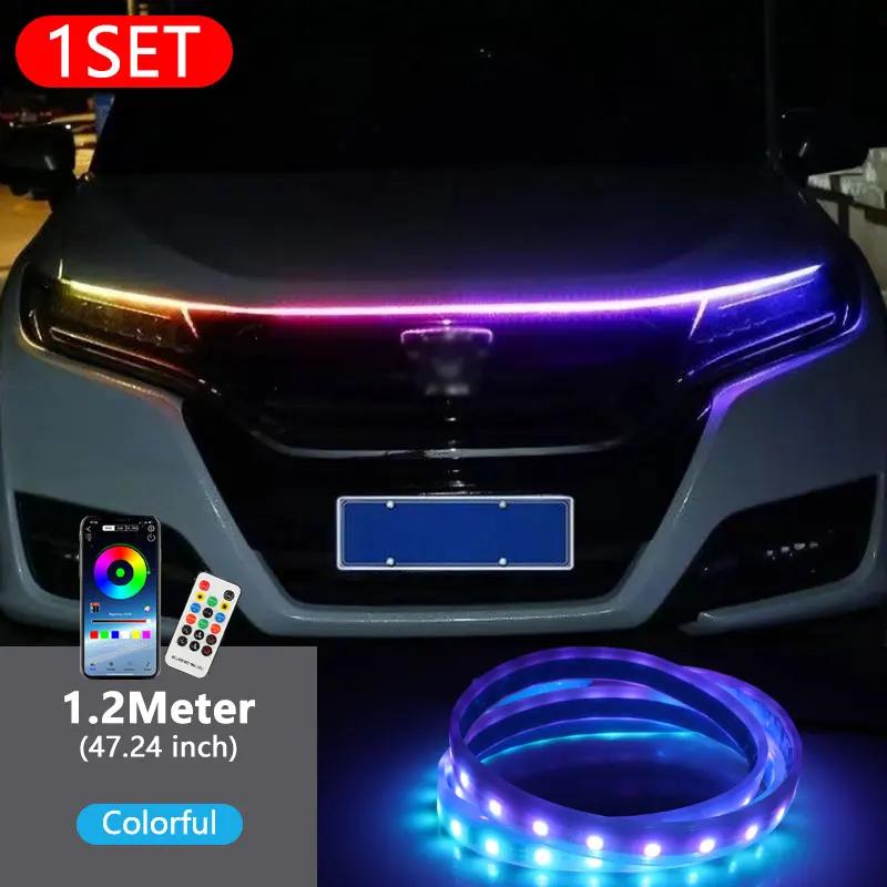 120/150/180cm Car Hood Decorative Light APP Remote Control RGB Led Colorful Car Headlight Strip 12v Universal for UTV ATV DRL