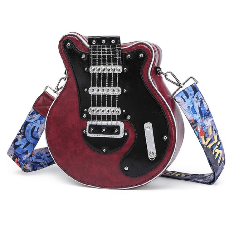 Сумка через плечо Креативная форма гитары Сумки на плечо Сумка на молнии для девочек бордовый