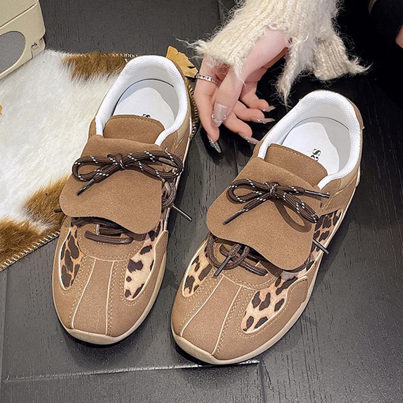 fashion Women's Fashion Leopard Flat Sports Shoes Lightweight Lace Up Running Sneakers Women Casual All-Match Non Slip Womens Trainers