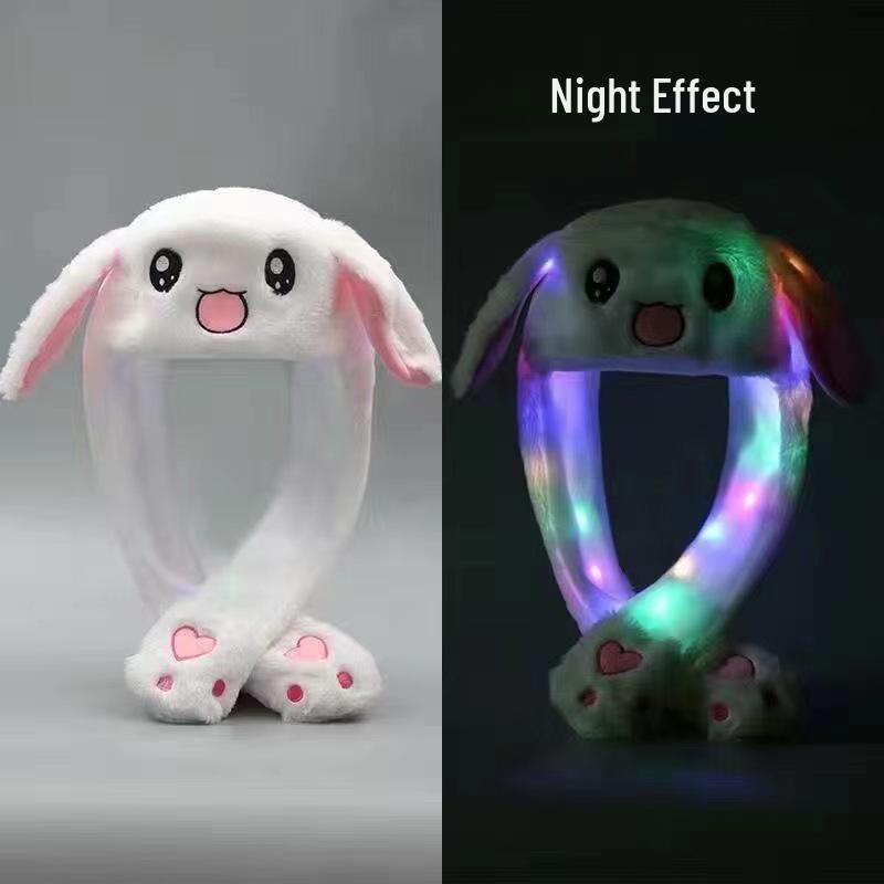 Children's Plush Cartoon Hat with Movable Ears - Luminous Rabbit Design for Parent-Child Matching