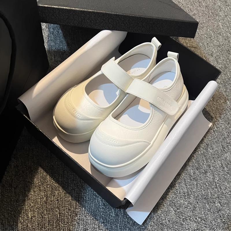 White Mary Jane women's shoes Velcro college wind big head shoes new heightening platform single shoes women