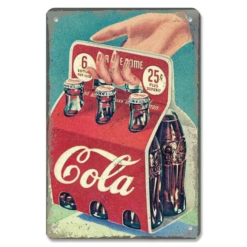 Tin Signs Vintage Cola Soft Drinks Poster Metal Girls Drink Cola Bottles Metal Plate Wall for Bar Pub Club Restaurant Decor