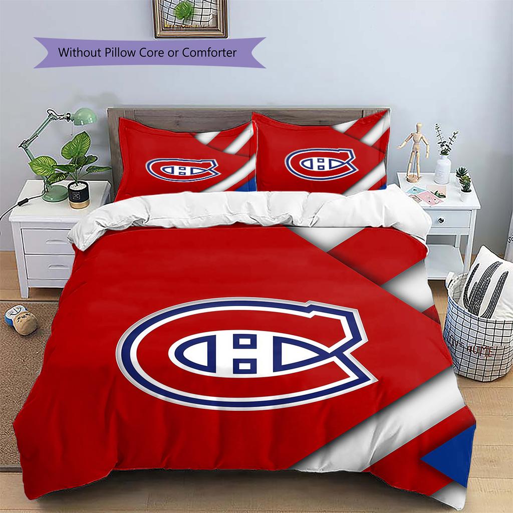 Montreal Canadiens3 Pattern Bedding Quilt Set  Home Decoration  Gift (1 * Duvet Cover + 2 * Pillowcase  Without Core)