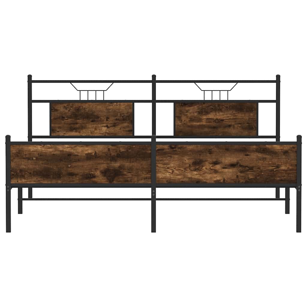 Metal Bed Frame Without Mattress Smoked Oak Finish 183 X 213 Cm
