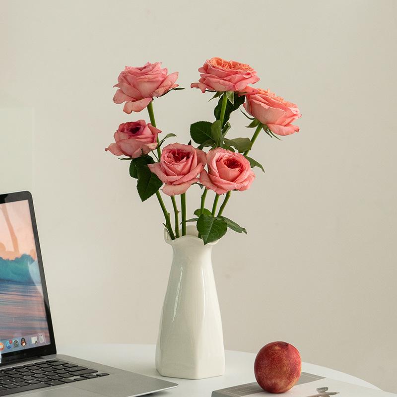 Nordic White Ceramic Vase for Fresh or Dried Flowers – Creative Tabletop Decor for Living Room