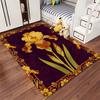 Yellow Iris Floral Carpet with Purple Background, Elegant Home Decor Suitable for Use As an Anti-slip for Living Room Bedroom Sofas