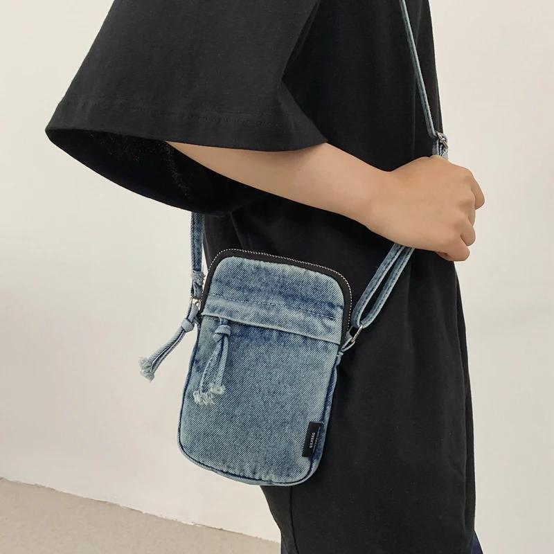 Zipper Sewing Thread Women's Shoulder Bag Women's Crossbody Bag Mobile Phone Bag Selling Design Mini Denim