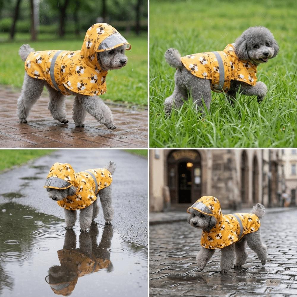 Duck Shaped Dog Raincoat Reflective Strips Bee Shaped Dog Hooded Raincoat Lightweight Tail Covered Reflective Dog Raincoat 5