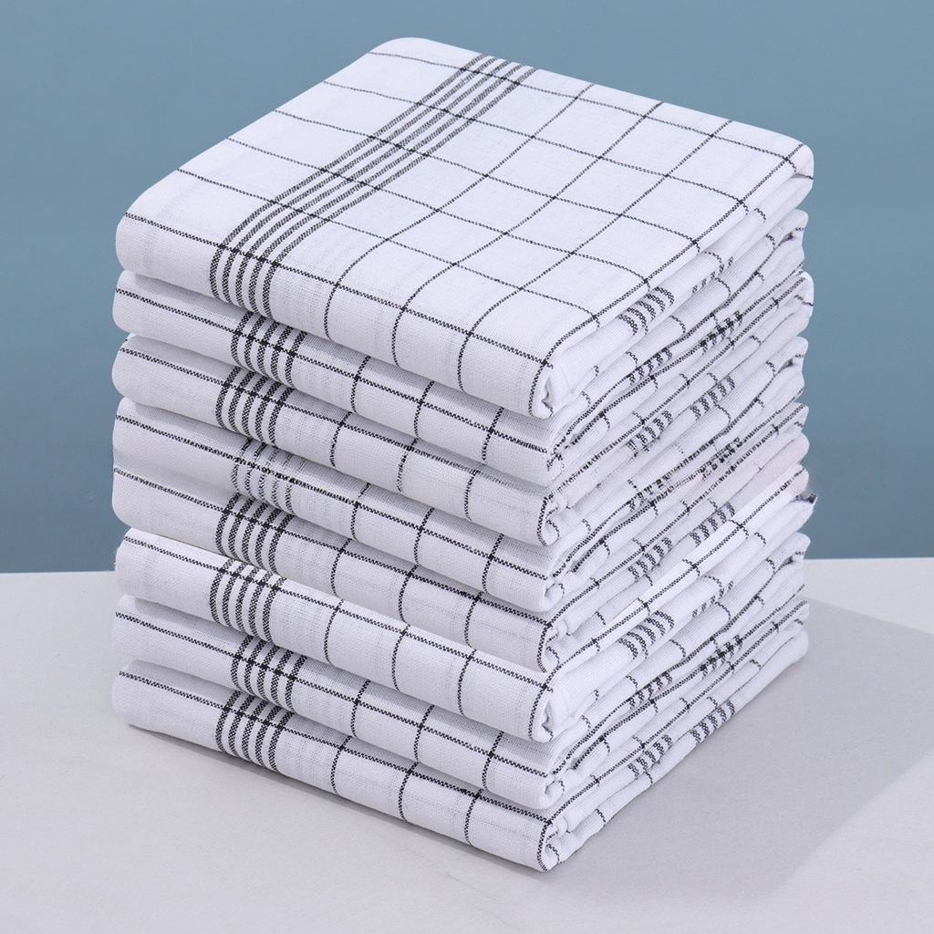 1-10pcs Kitchen Tea Towels Plaid Rags Grid Towel Cotton Stripes Checkered Kitchen Towels Dining Room Supplies
