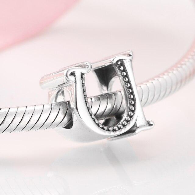 925 Sterling Silver Fashion Delicate A To Z Alphabet Letter Beads Fit Charms 925 Bracelets Bangles Diy Jewelry