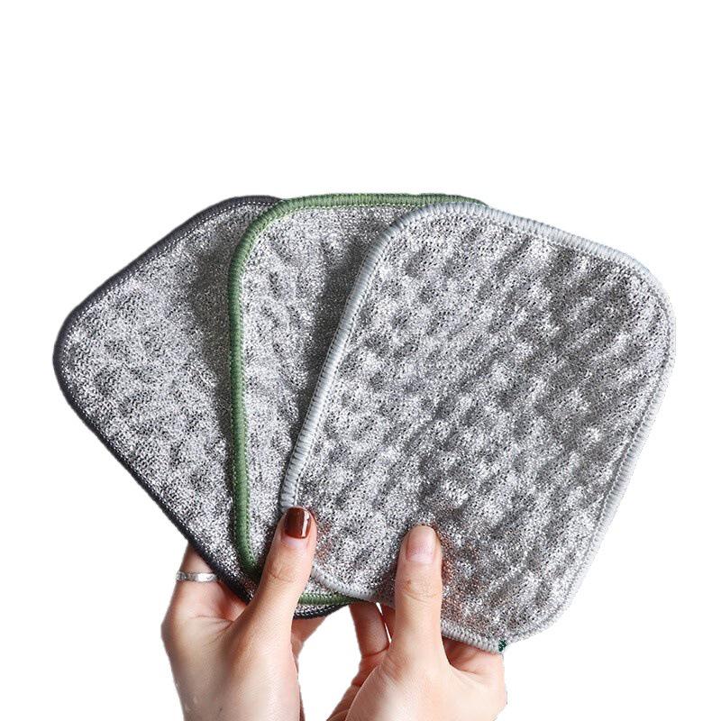 Double-Layered Bubble Cloth Dishwashing Towel - Silver Thread, Thick Cotton Gauze, Non-Stick Scouring Pad
