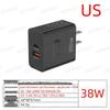 Carregador Rápido USB+PD de Porta Dupla 38W com Carregamento Rápido (UE / EUA / UK Plug)