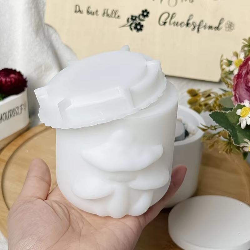 Cute Mushroom Embossed Storage Box Silicone Mold, DIY Mushroom Pattern Cylindrical Candle Cup Mold, Candle Container Mold