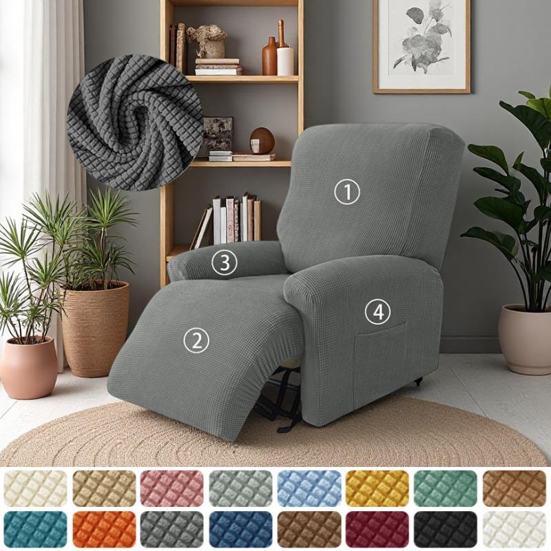 4Pcs/Set Polar Fleece Recliner Chair Cover Split Armchair Coverastic Relax Recliner Sofa Protector Cover For Living Room Home