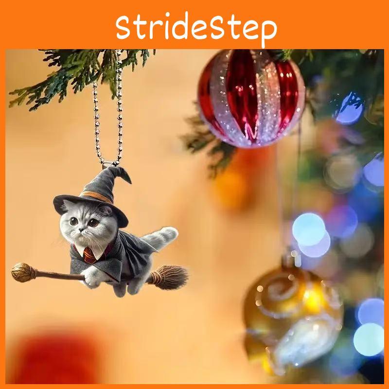 Riding Broom Cute Magic Cat Pattern Acrylic Pendant Car Decoration Accessories