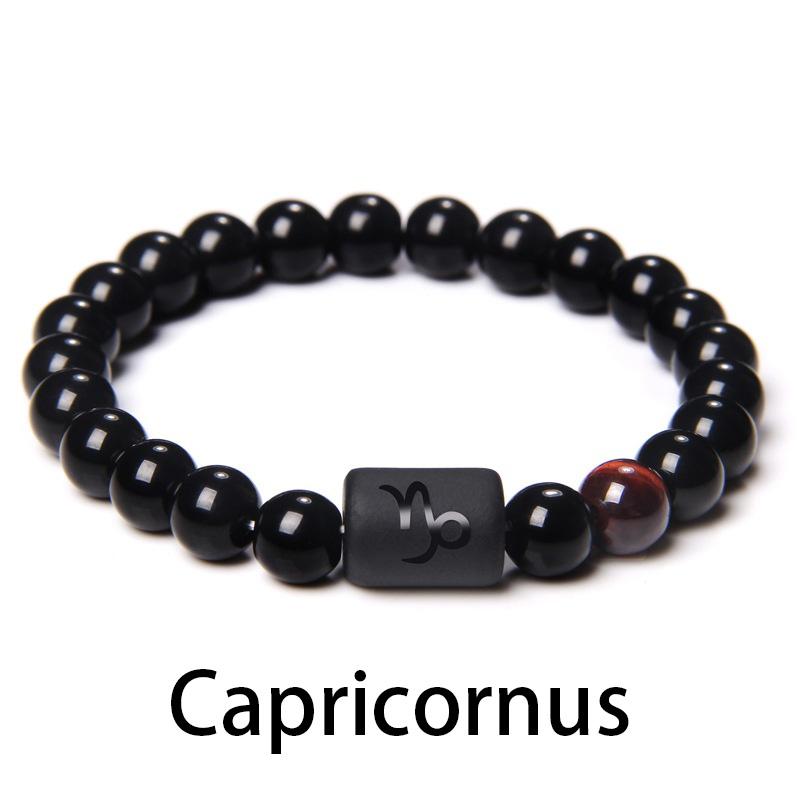 Paar-Armband mit 12 Sternbildern und Sternzeichen-Perlen, natürlicher schwarzer Onyx-Stein, elastisches Bettelarmband für Frauen und Männer, Geburtstagsgeschenk