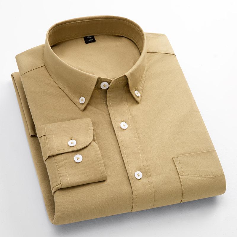 Men's Long-Sleeve Oxford Cotton Shirt - Breathable, Solid Color for Casual or Daily Wear
