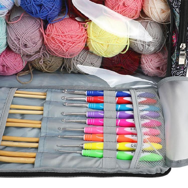 Durable Crochet Tote Bag for Yarn and Needle Hooks Keep Everything in Place